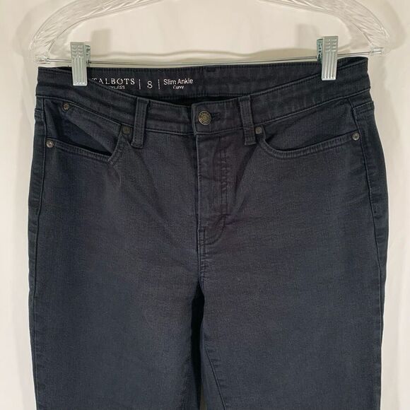 Talbots Flawless Jeans Women's 8 Black Denim Slim Ankle Curvy Mid Rise Cotton Bl - Picture 2 of 7